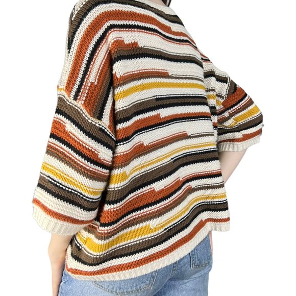 Multi-Color Half Sleeve Striped Sweater Top John Paul Richard Grannycore Medium - Picture 2 of 5